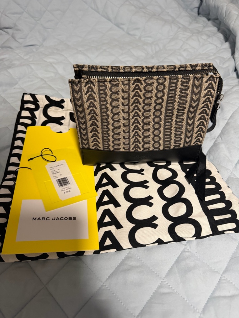 Marc Jacobs Monogram Canvas Zip Pouch - Black & Ivory makeup bag